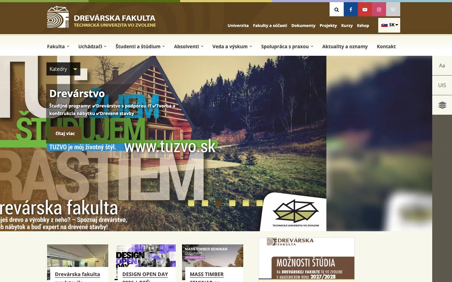 The website of Technical University in Zvolen – Faculty of Wood Sciences and Technology