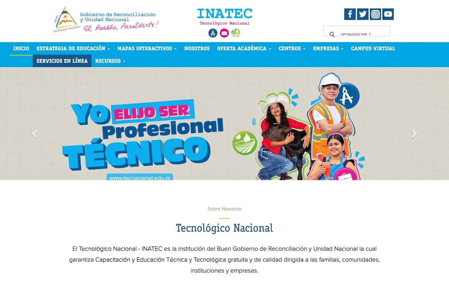 The website of Tecnológico Nacional (INATEC)
