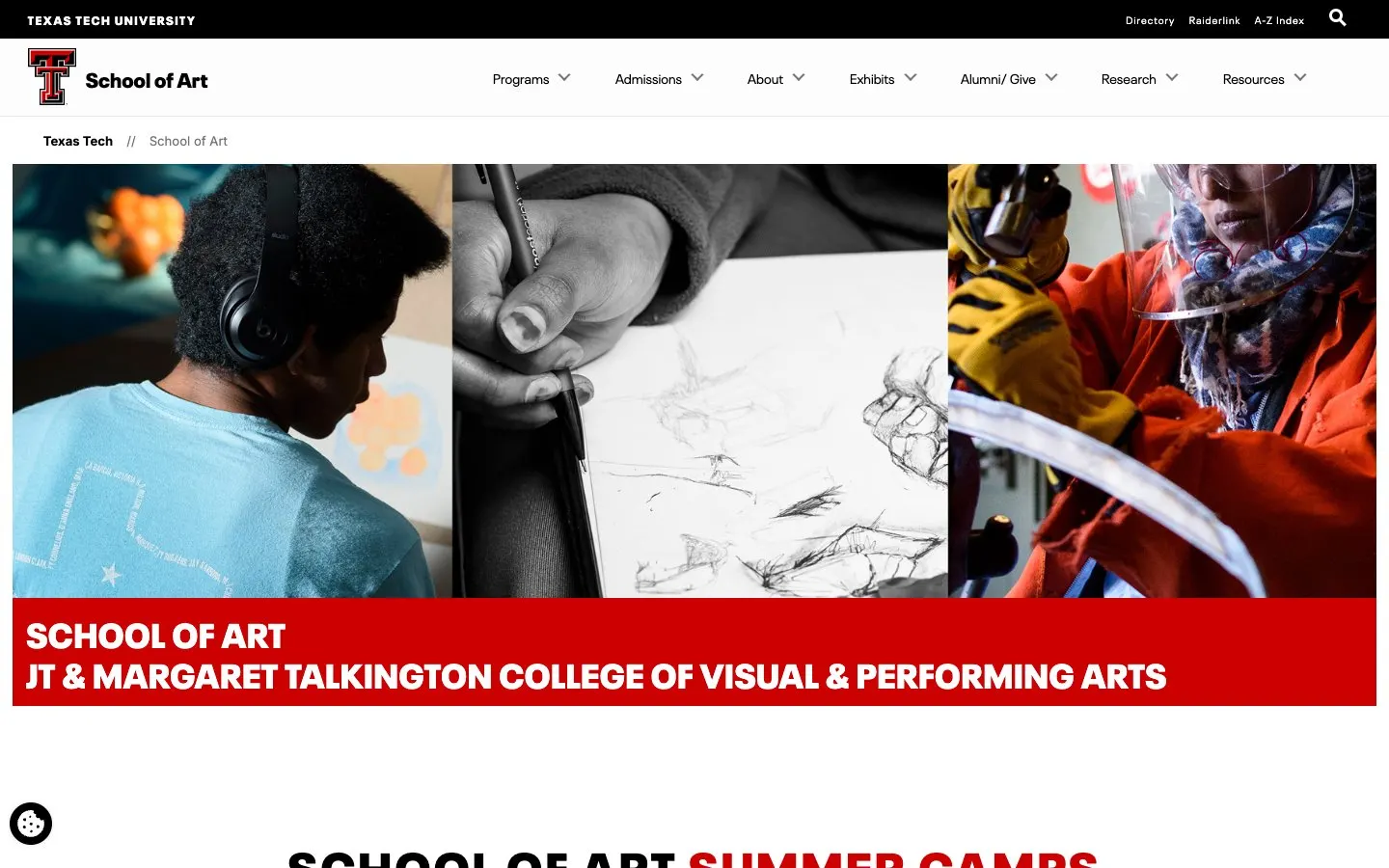 Die Website von Texas Tech University – School of Art and Department of Design