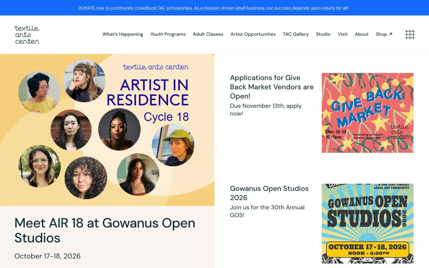 The website of Textile Arts Center