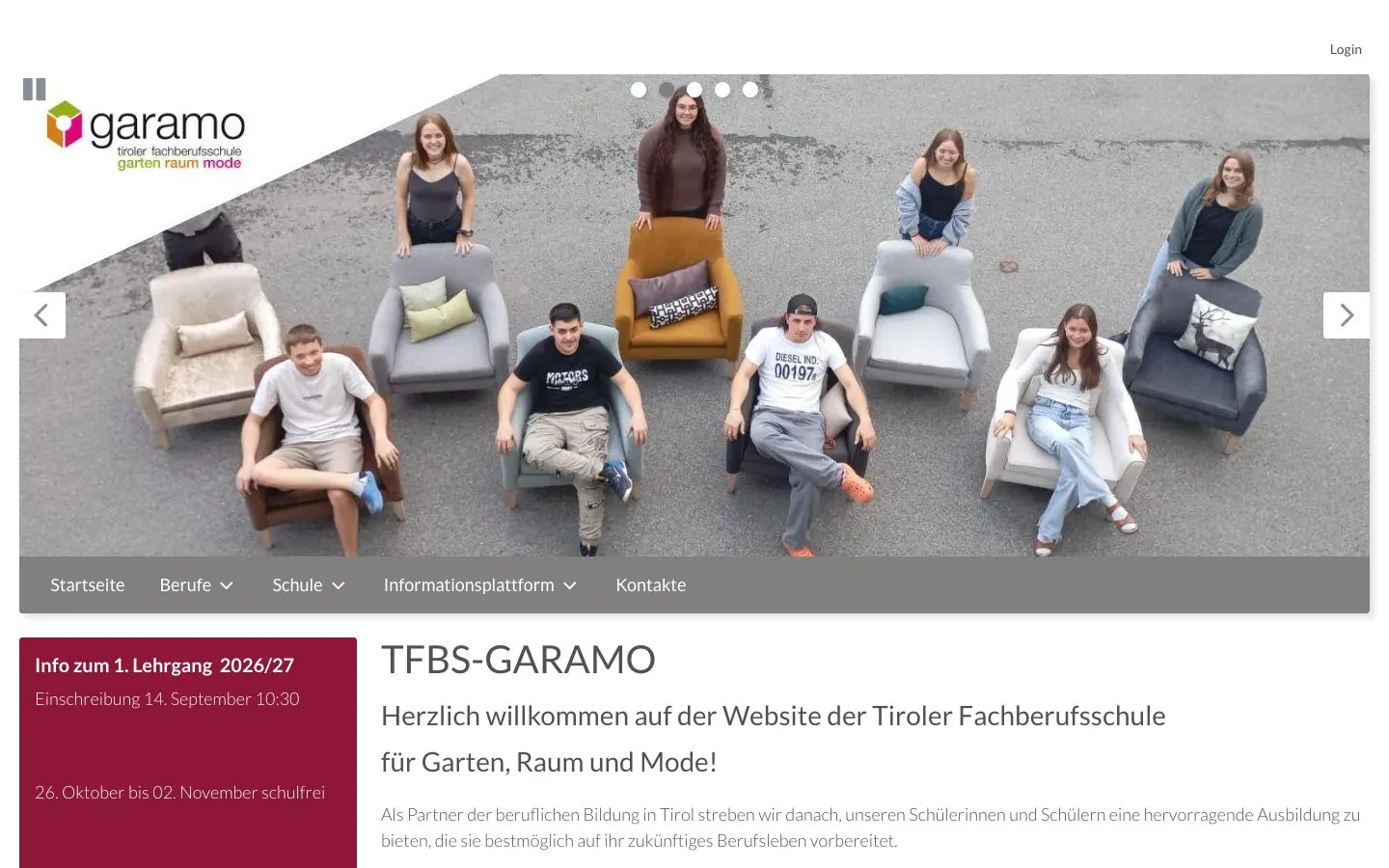 الموقع الإلكتروني لـ TFBS Garten, Raum und Mode Hall