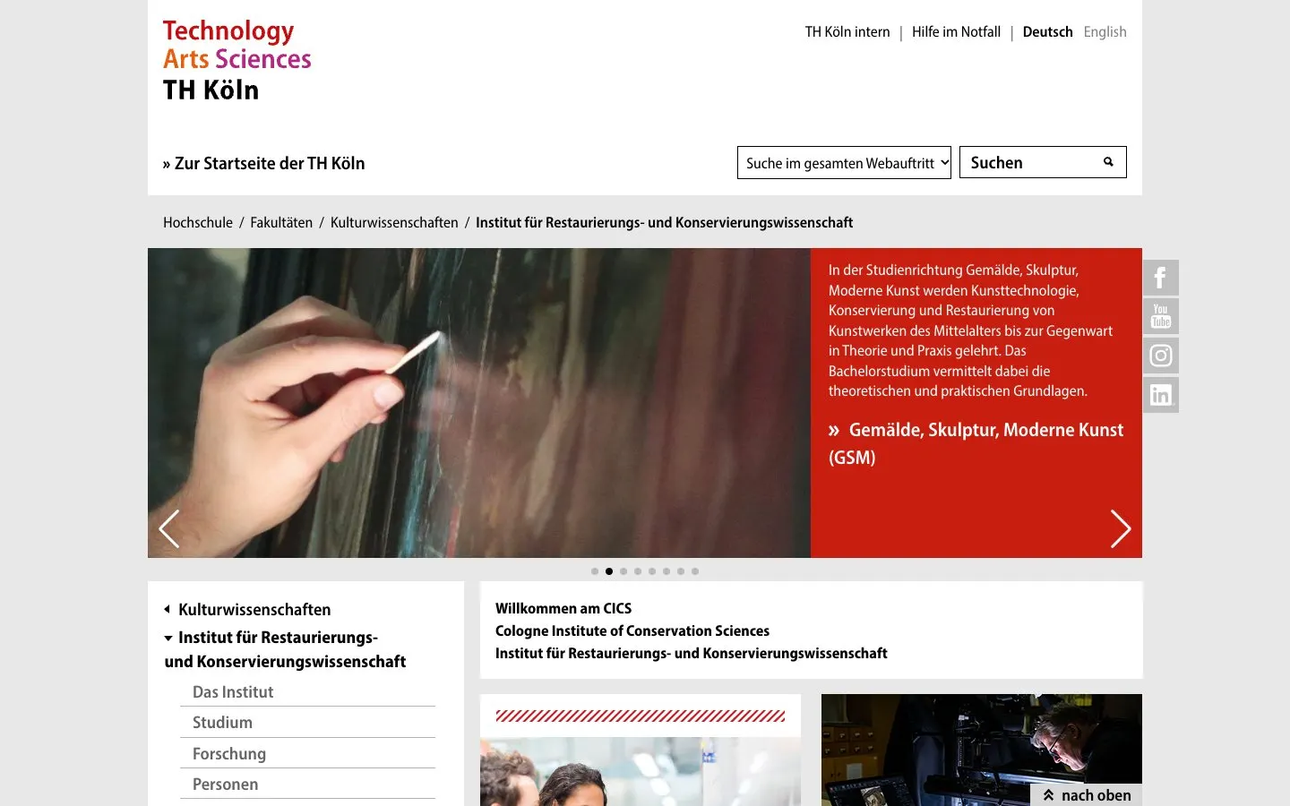 The website of TH Köln – Cologne Institute of Conservation Sciences (CICS)