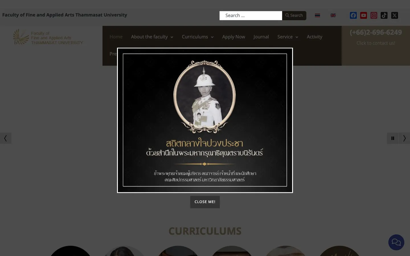 The website of Thammasat University Faculty of Fine and Applied Arts