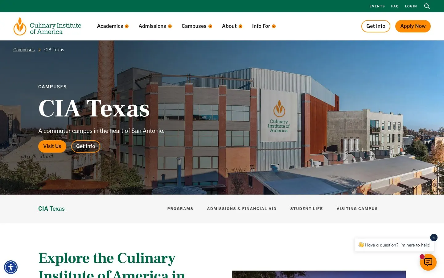 Die Website von The Culinary Institute of America – San Antonio