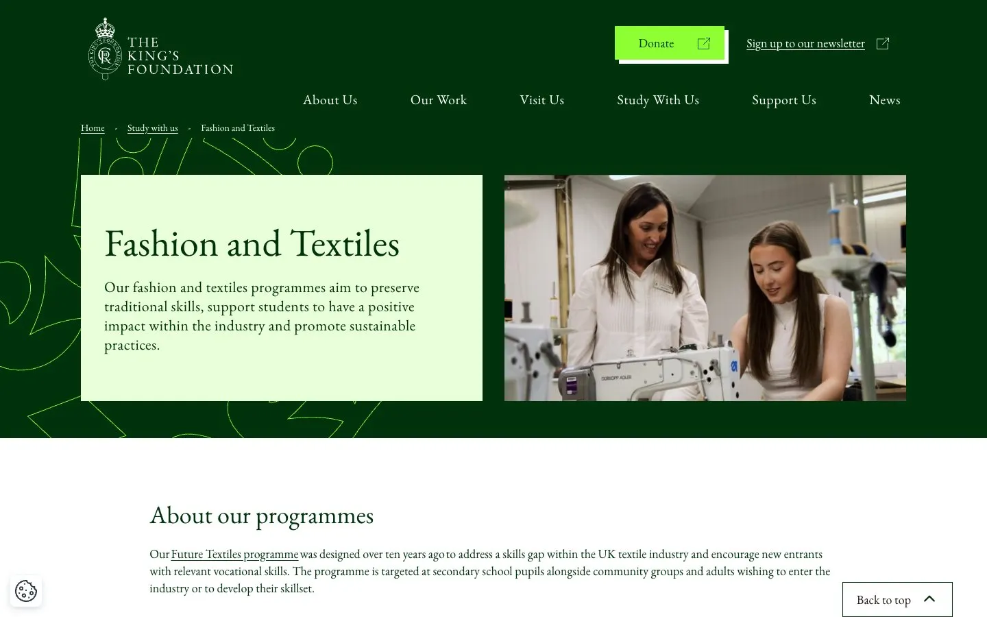 Die Website von The King's Foundation – Fashion and Textiles