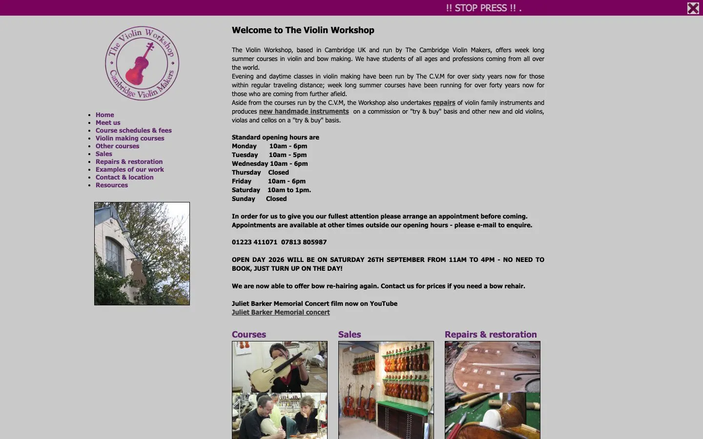 The website of The Violin Workshop (Cambridge Violin Makers)