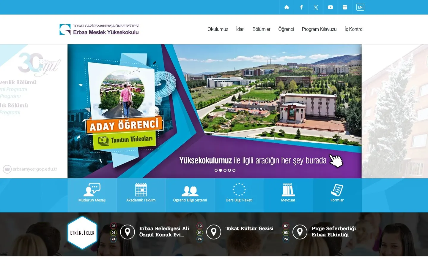 The website of Tokat Gaziosmanpaşa Üniversitesi – Erbaa Meslek Yüksekokulu