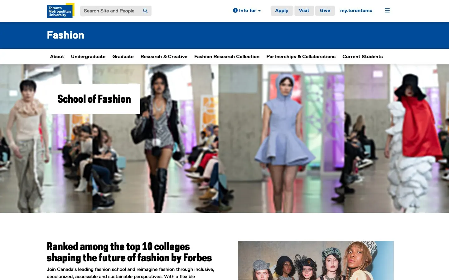 The website of Toronto Metropolitan University – School of Fashion