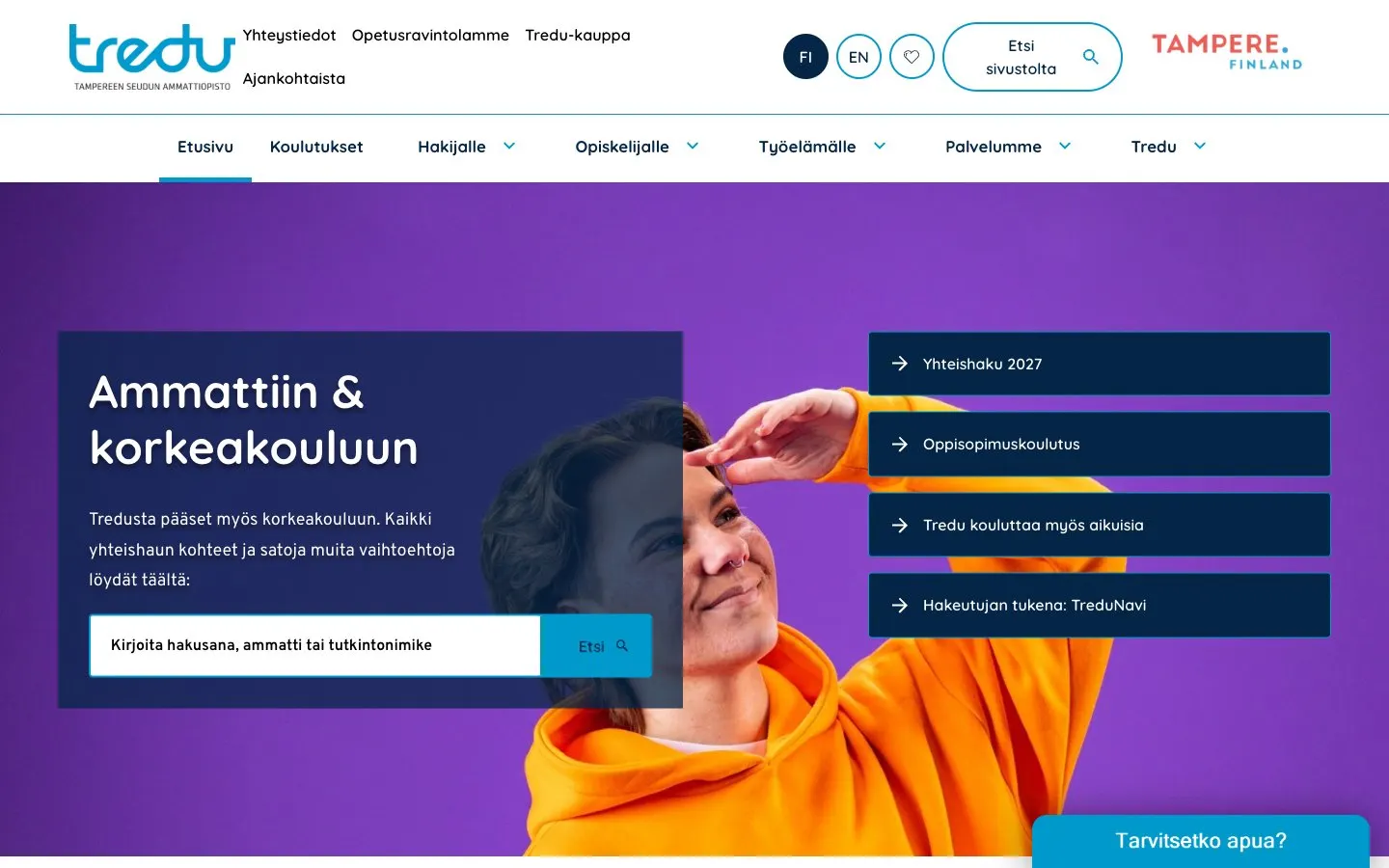 The website of Tredu – Tampereen seudun ammattiopisto