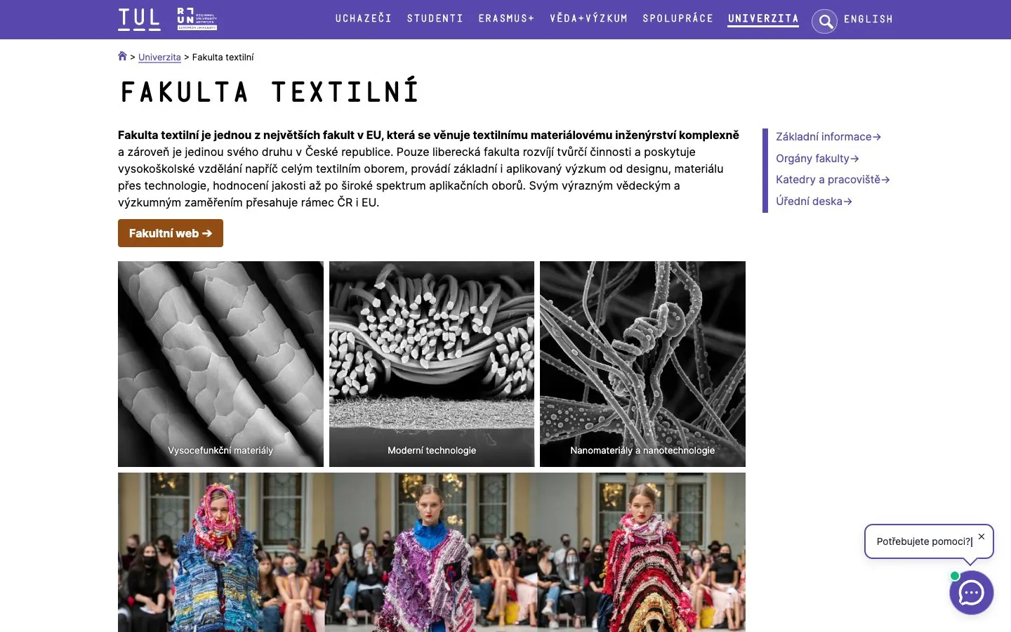 The website of TU Liberec – Fakulta textilní