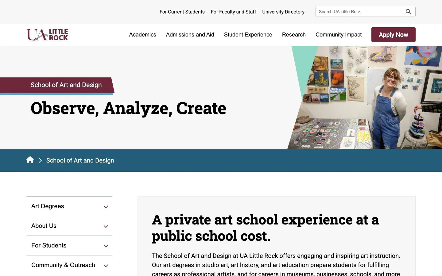 The website of UA Little Rock – School of Art and Design
