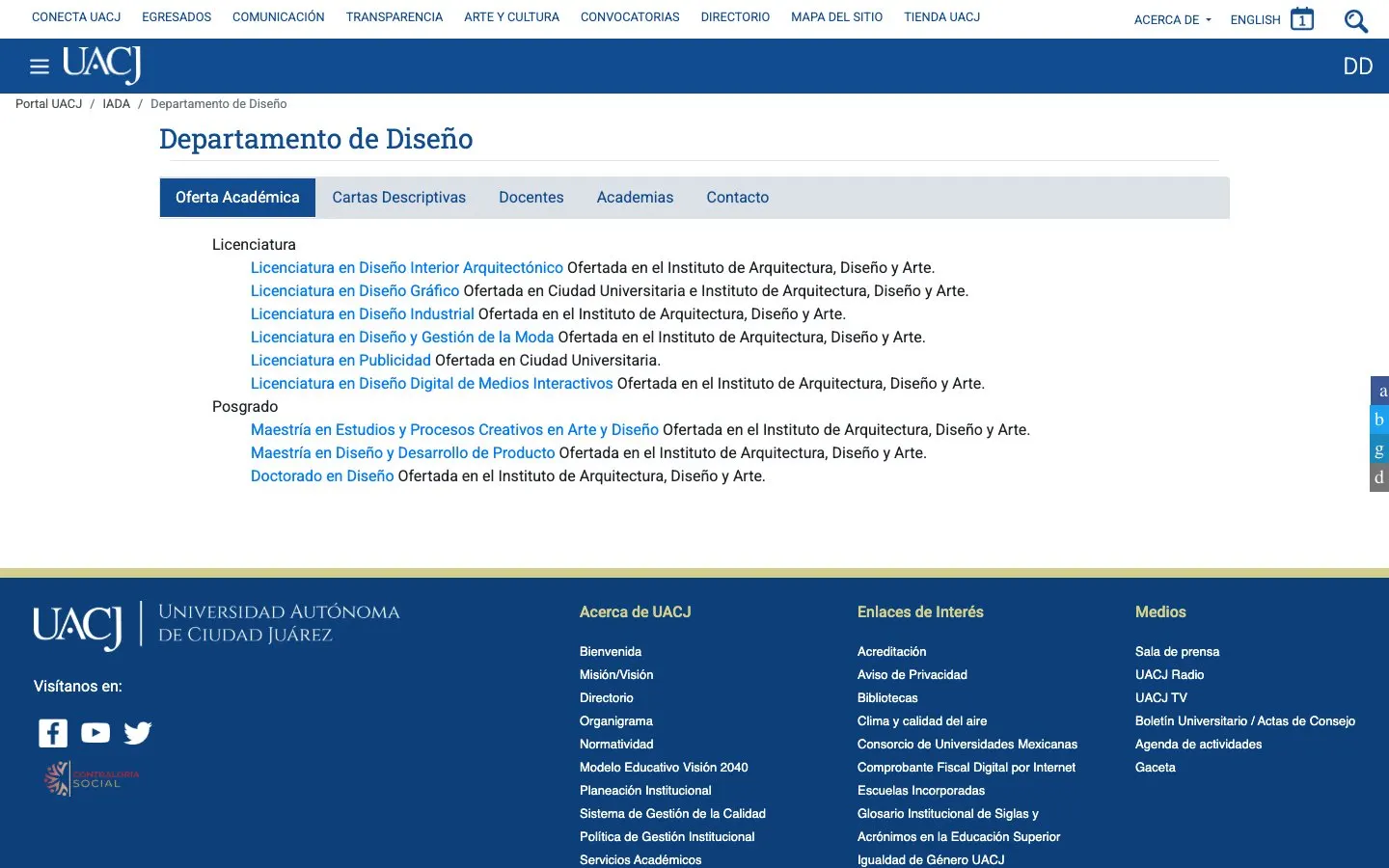 Сайт школы UACJ – Departamento de Diseño (IADA)
