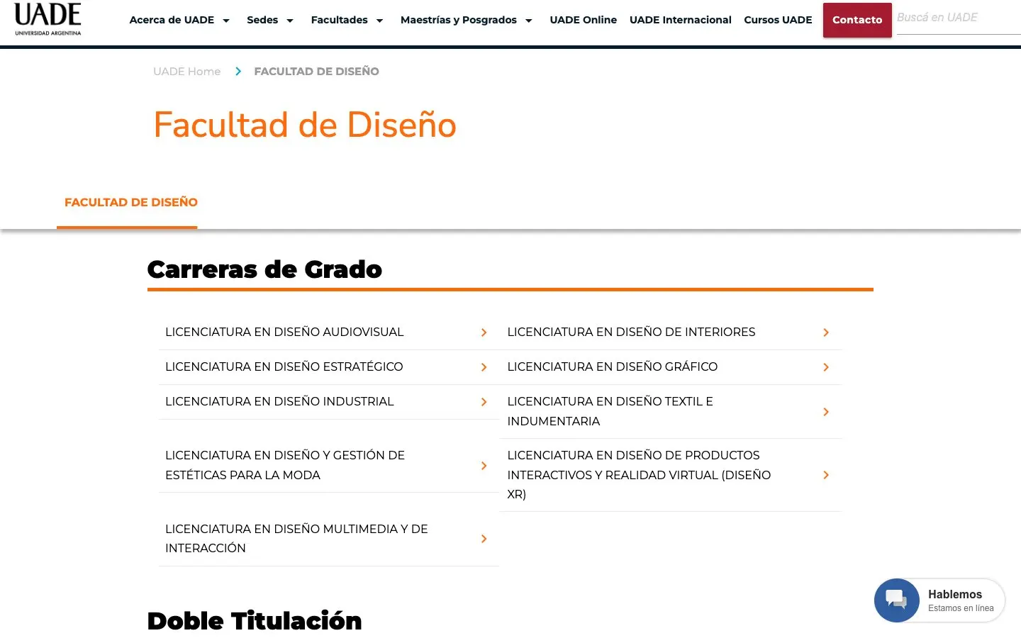 Le site de UADE – Facultad de Diseño