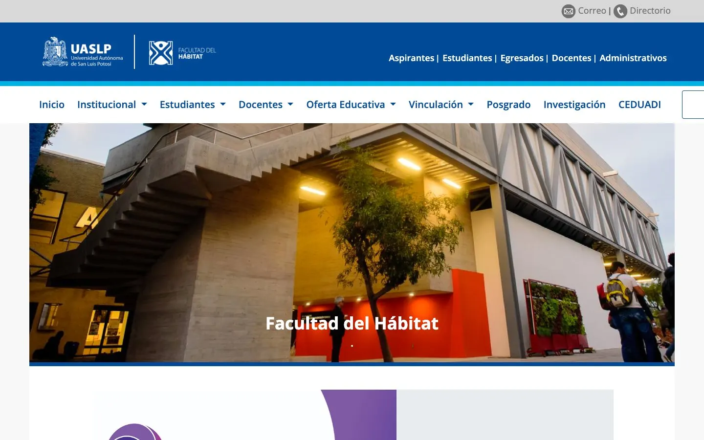 The website of UASLP – Facultad del Hábitat