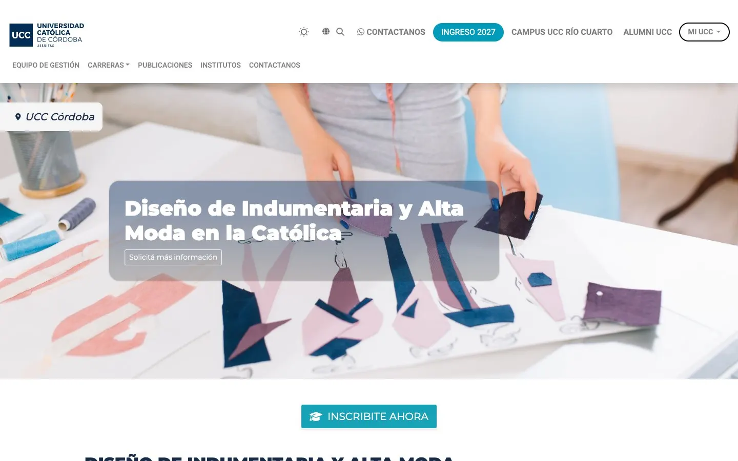 The website of UCC – Diseño de Indumentaria y Alta Moda