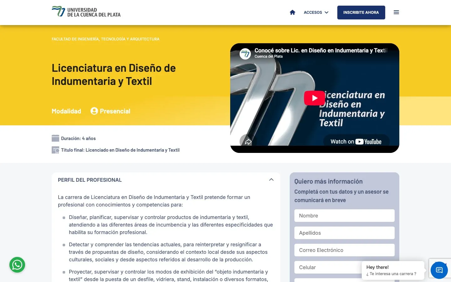 The website of UCP – Licenciatura en Diseño de Indumentaria y Textil