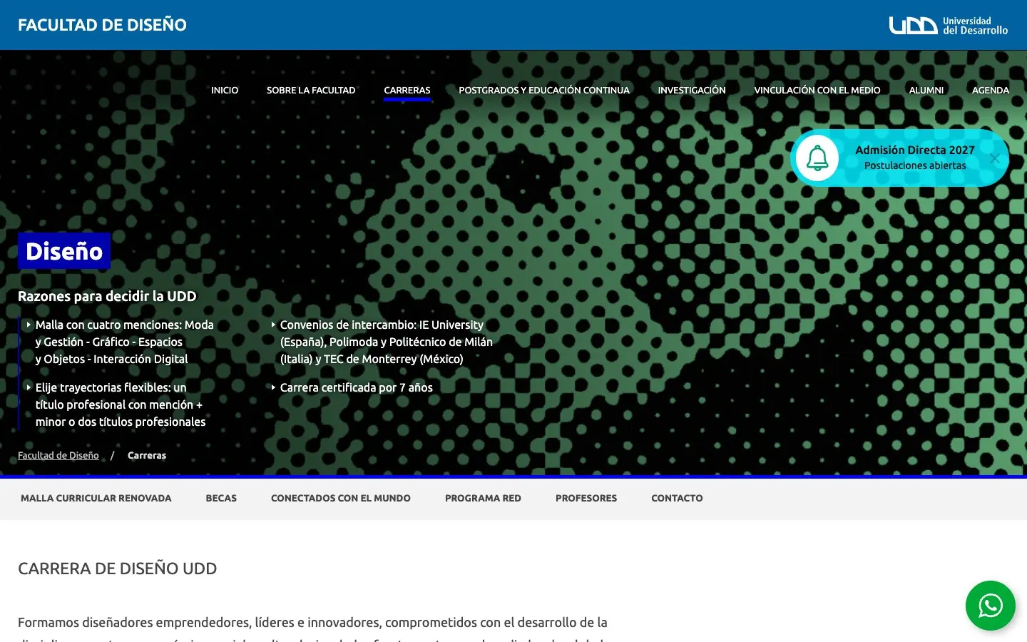 El sitio web de UDD – Facultad de Diseño