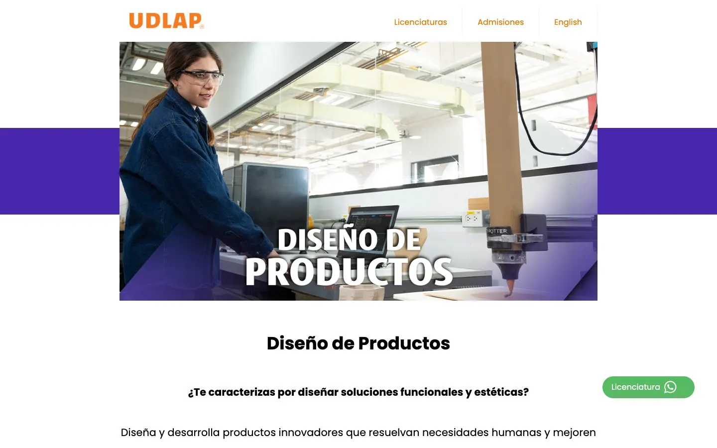 The website of UDLAP – Diseño de Productos