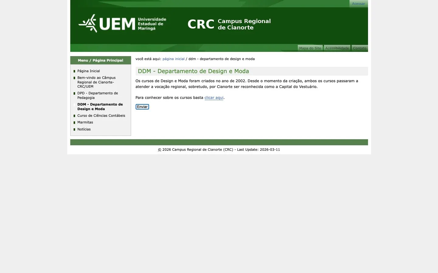The website of UEM – Campus Regional de Cianorte (Design e Moda)