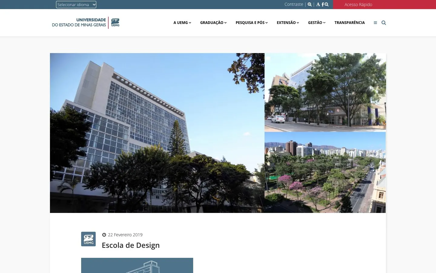 The website of UEMG – Escola de Design