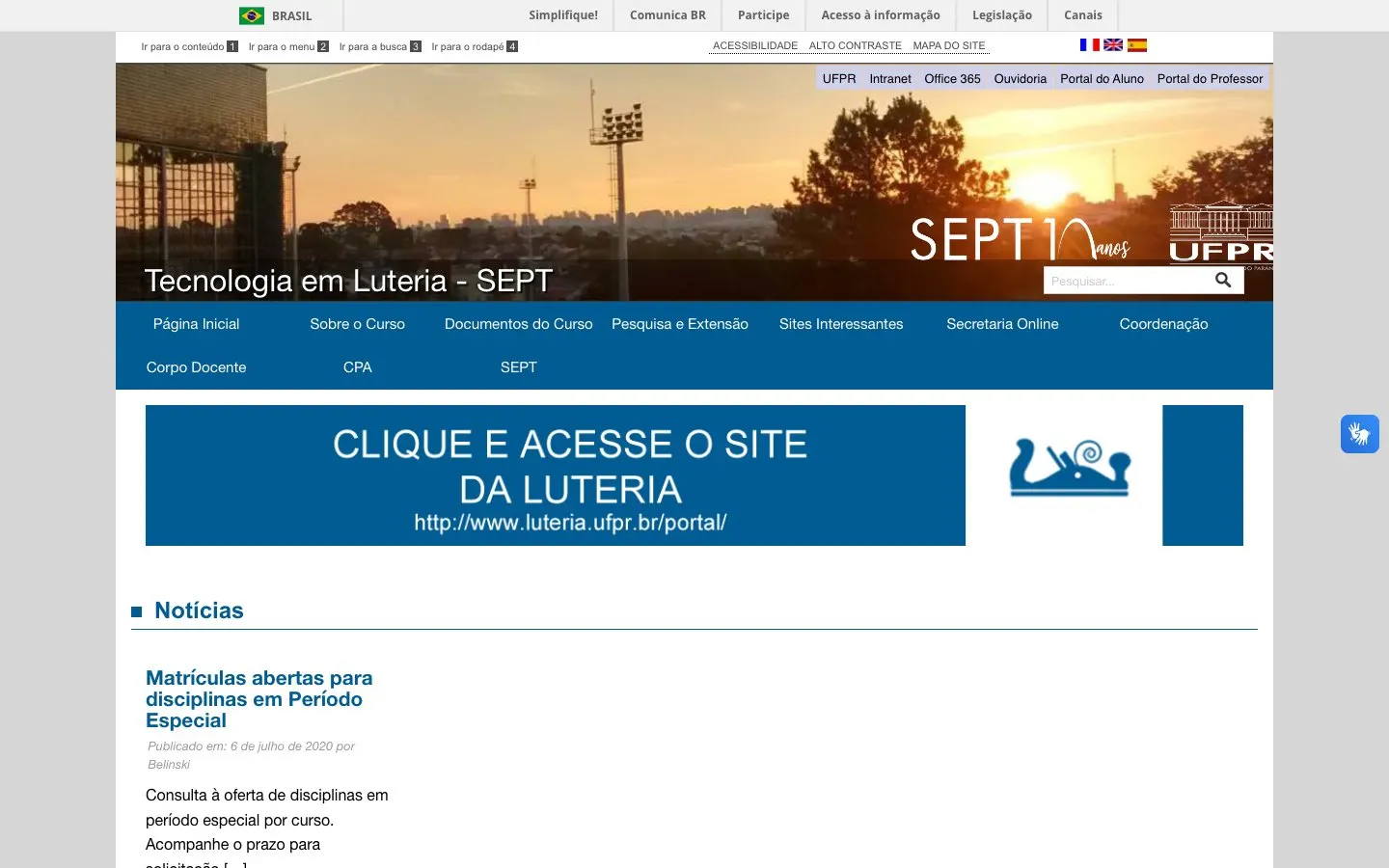 The website of UFPR – Tecnologia em Luteria