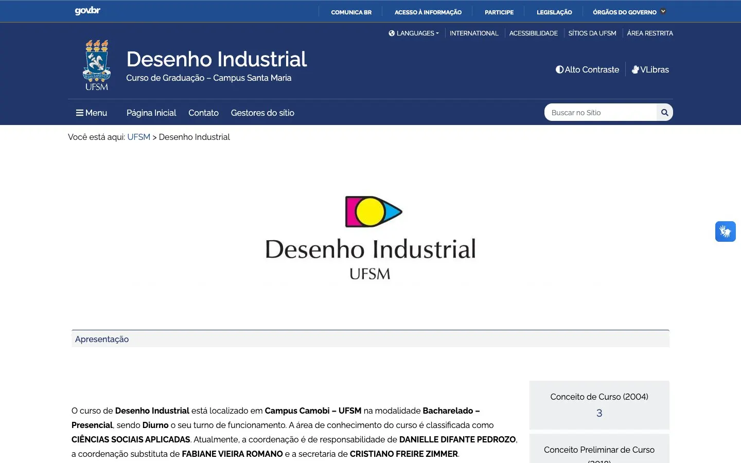 The website of UFSM – Desenho Industrial