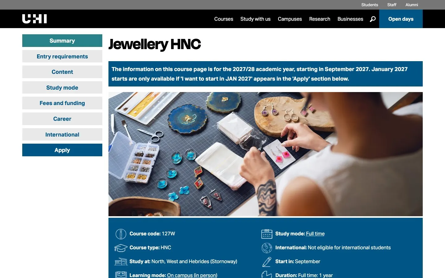 The website of UHI North, West and Hebrides – Jewellery