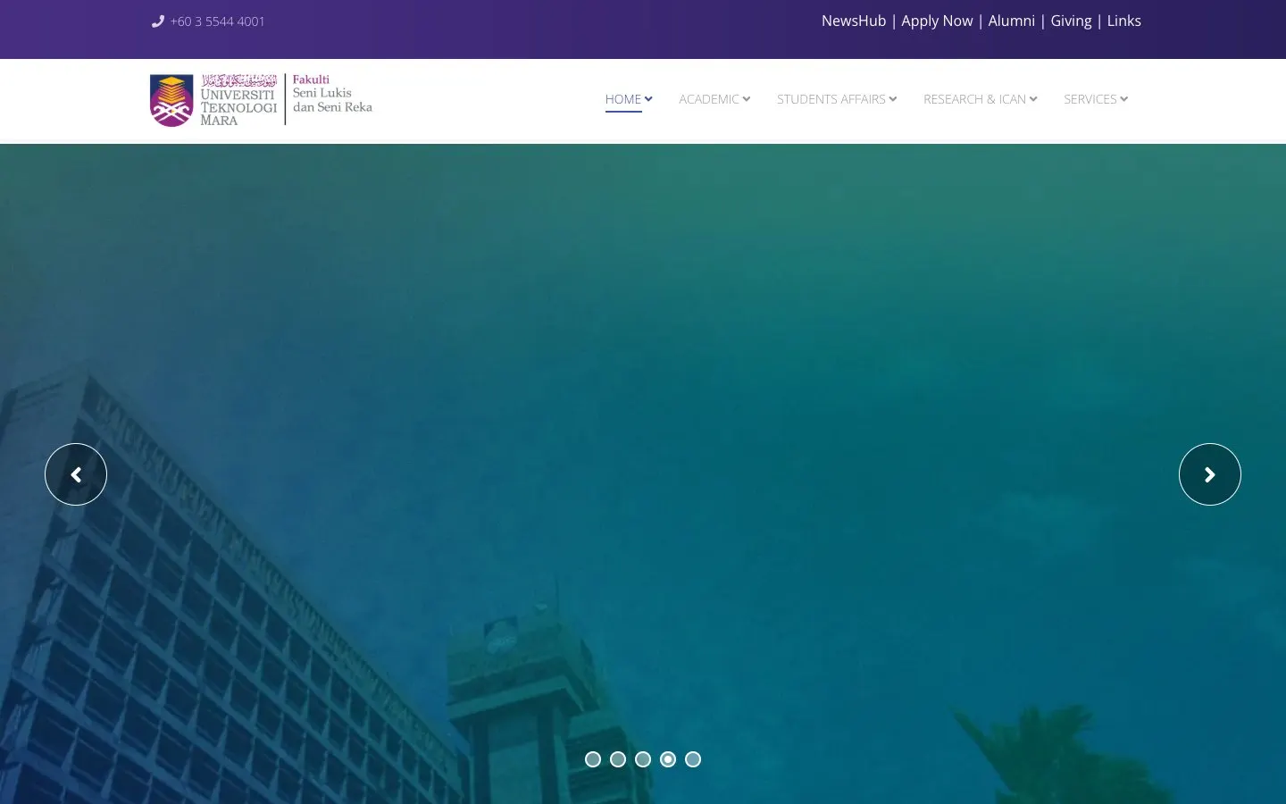 The website of UiTM Faculty of Art and Design