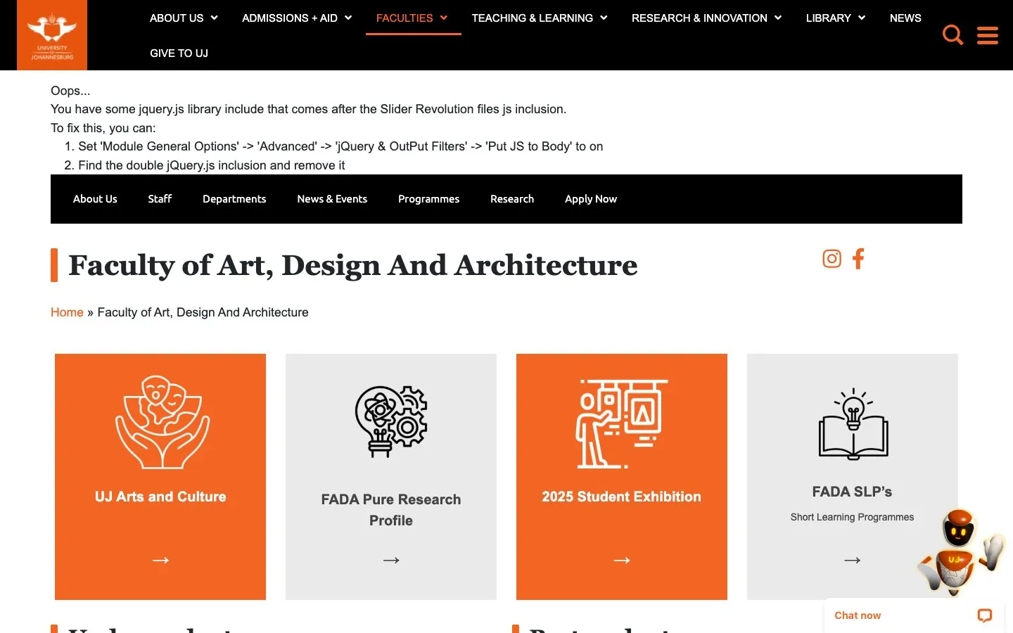 The website of UJ Faculty of Art, Design and Architecture (FADA)