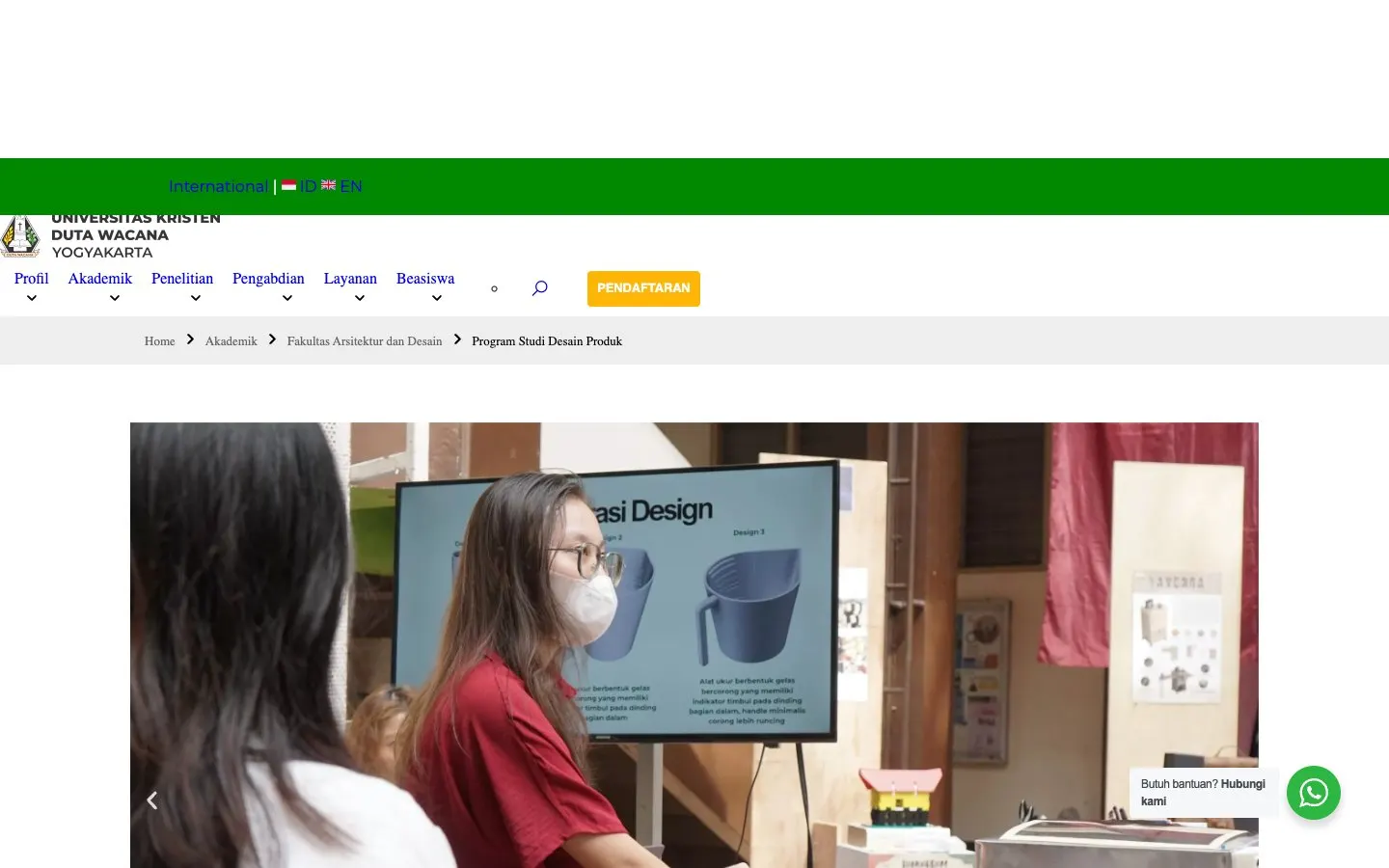 The website of UKDW – Desain Produk