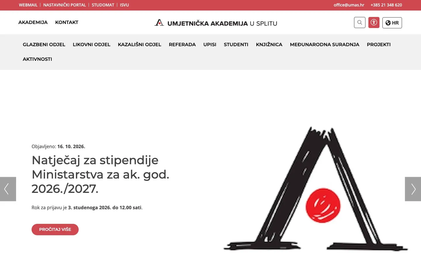 The website of Umjetnička akademija u Splitu (UMAS)