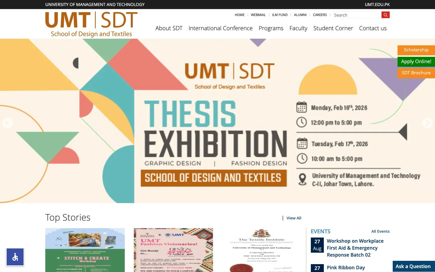 The website of UMT School of Design and Textiles
