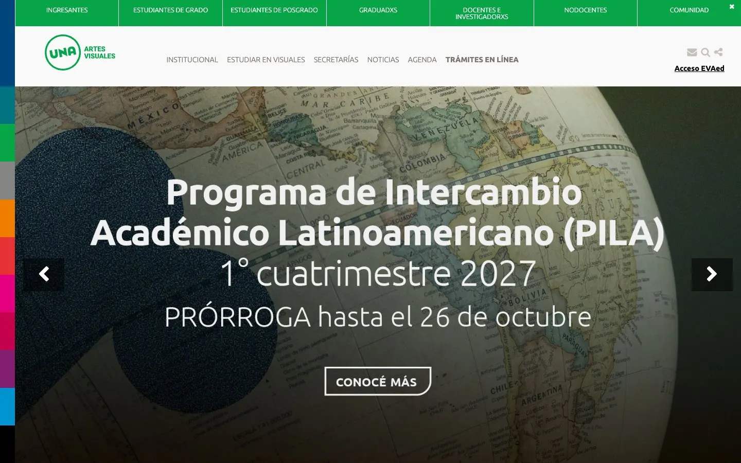 The website of UNA – Departamento de Artes Visuales