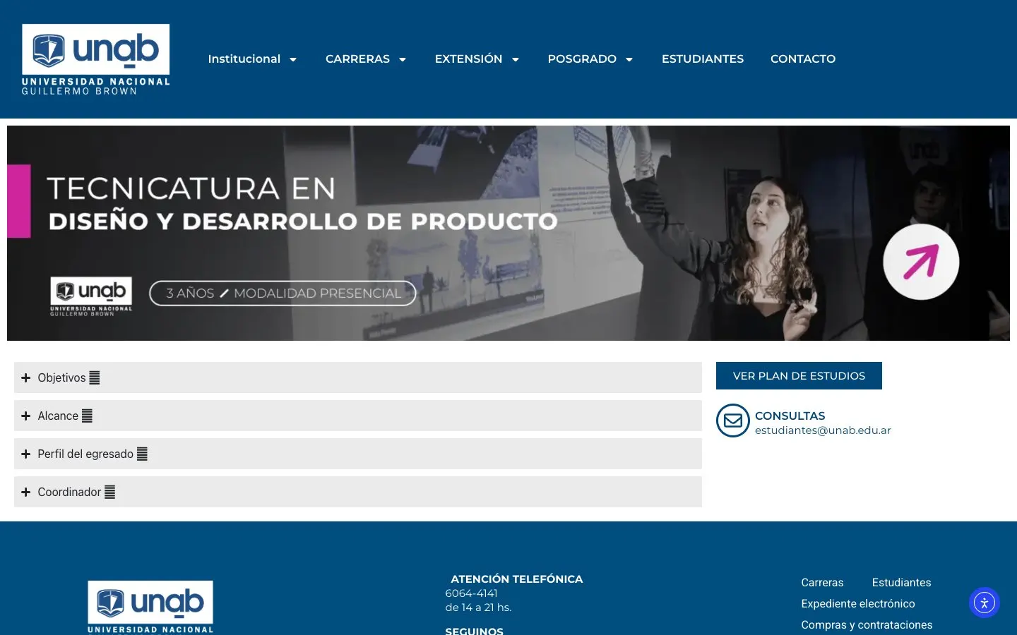 The website of UNaB – Tecnicatura en Diseño y Desarrollo de Producto