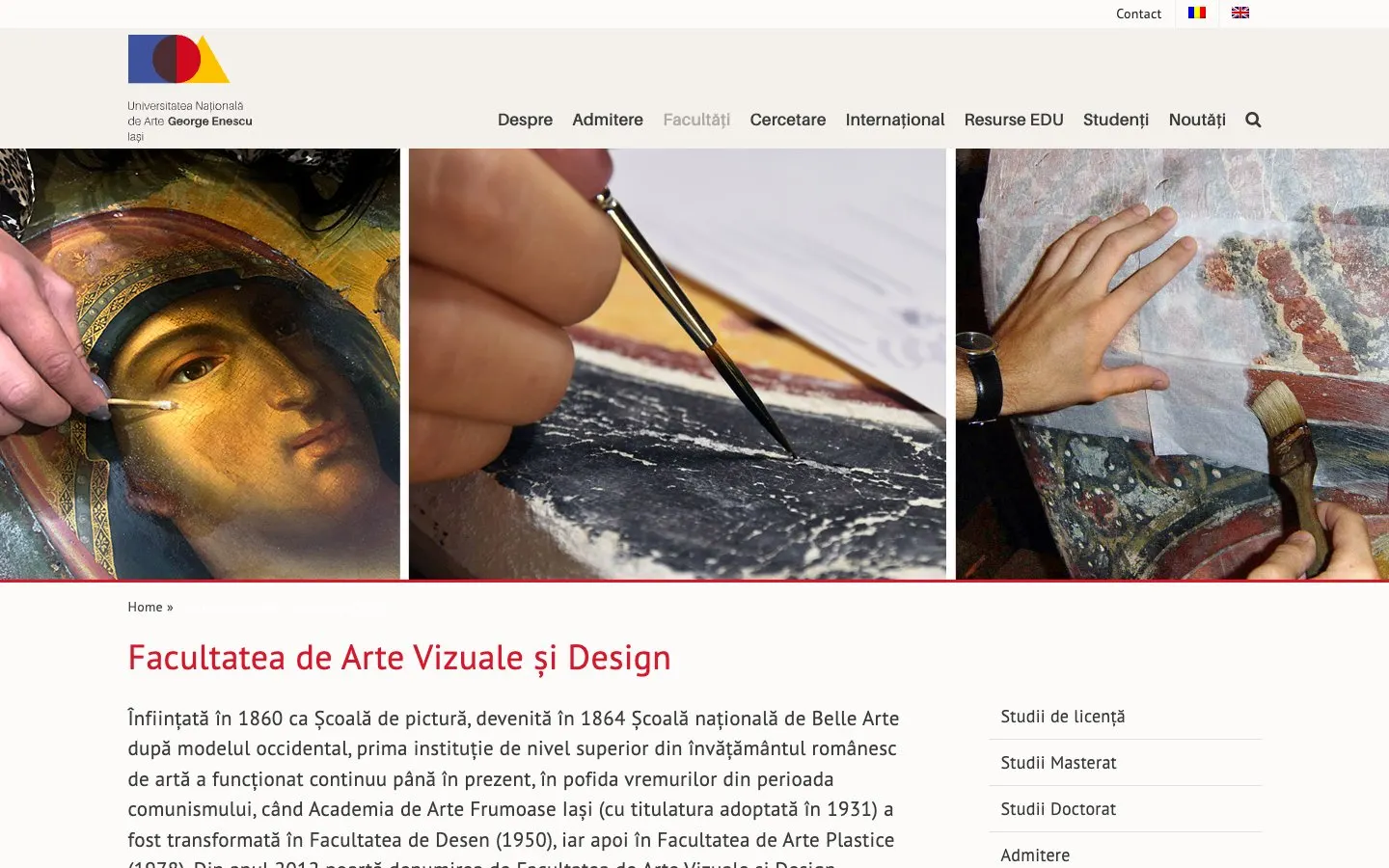 The website of UNAGE Iași – Facultatea de Arte Vizuale și Design