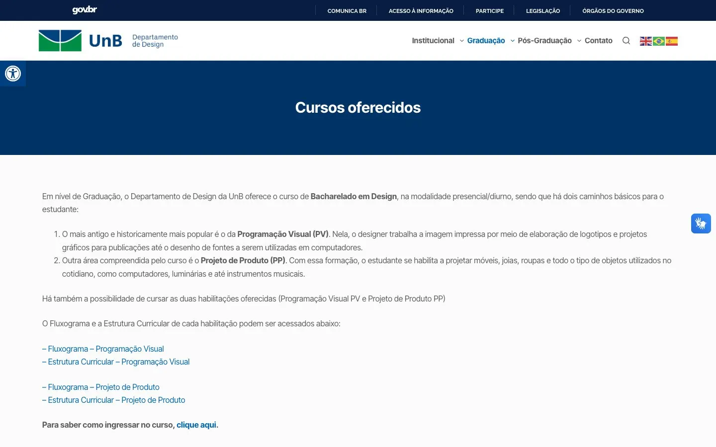 El sitio web de UnB – Design (Projeto de Produto)
