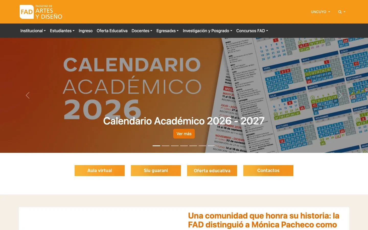 The website of UNCuyo – Facultad de Artes y Diseño