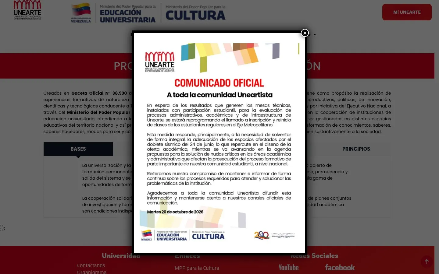 The website of UNEARTE – Orfebrería y Joyería, Cerámica, Artes del Diseño