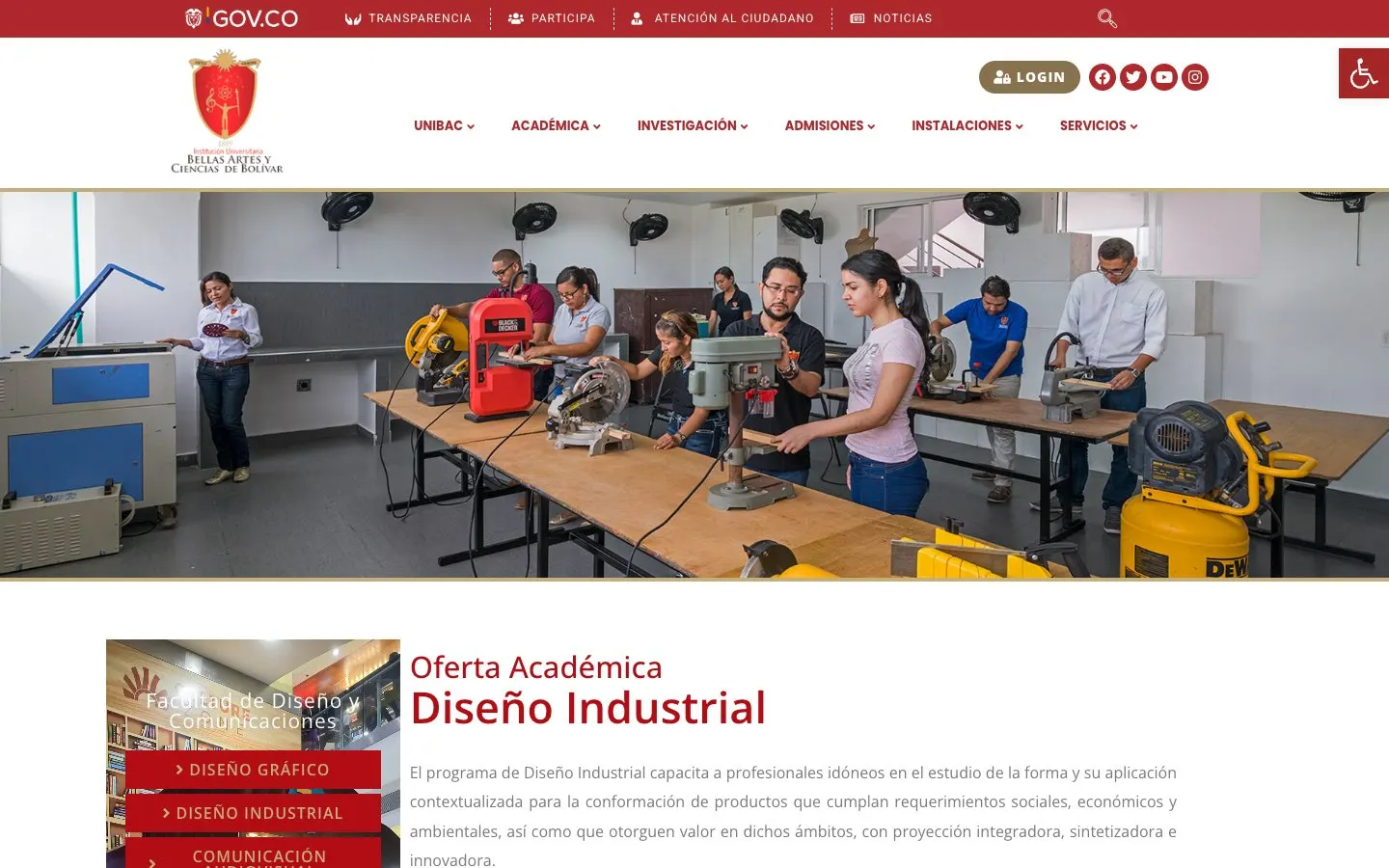 The website of Unibac – Diseño Industrial