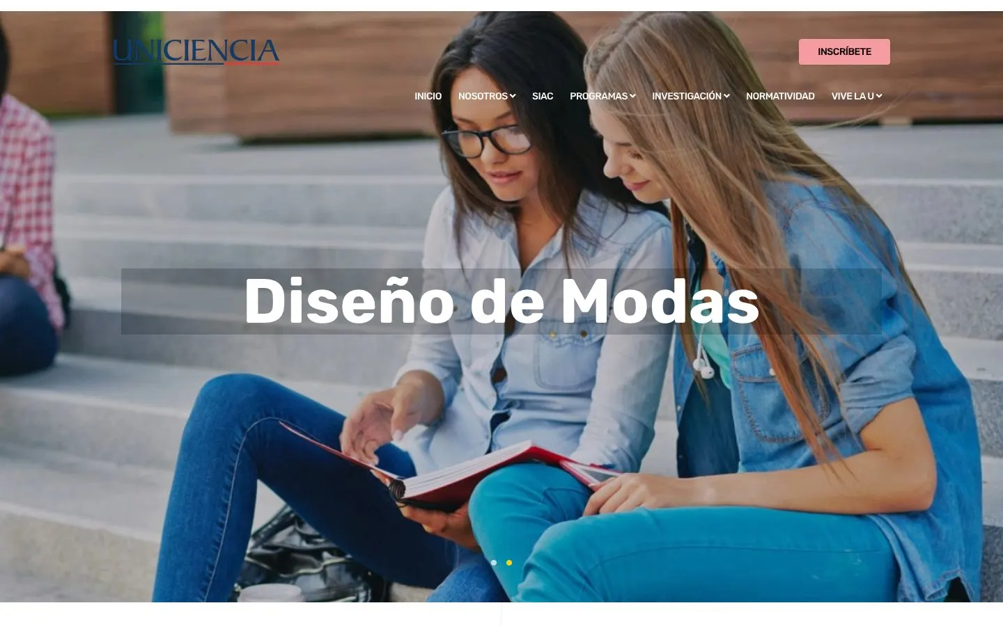 The website of Uniciencia – Diseño de Modas (Bogotá)