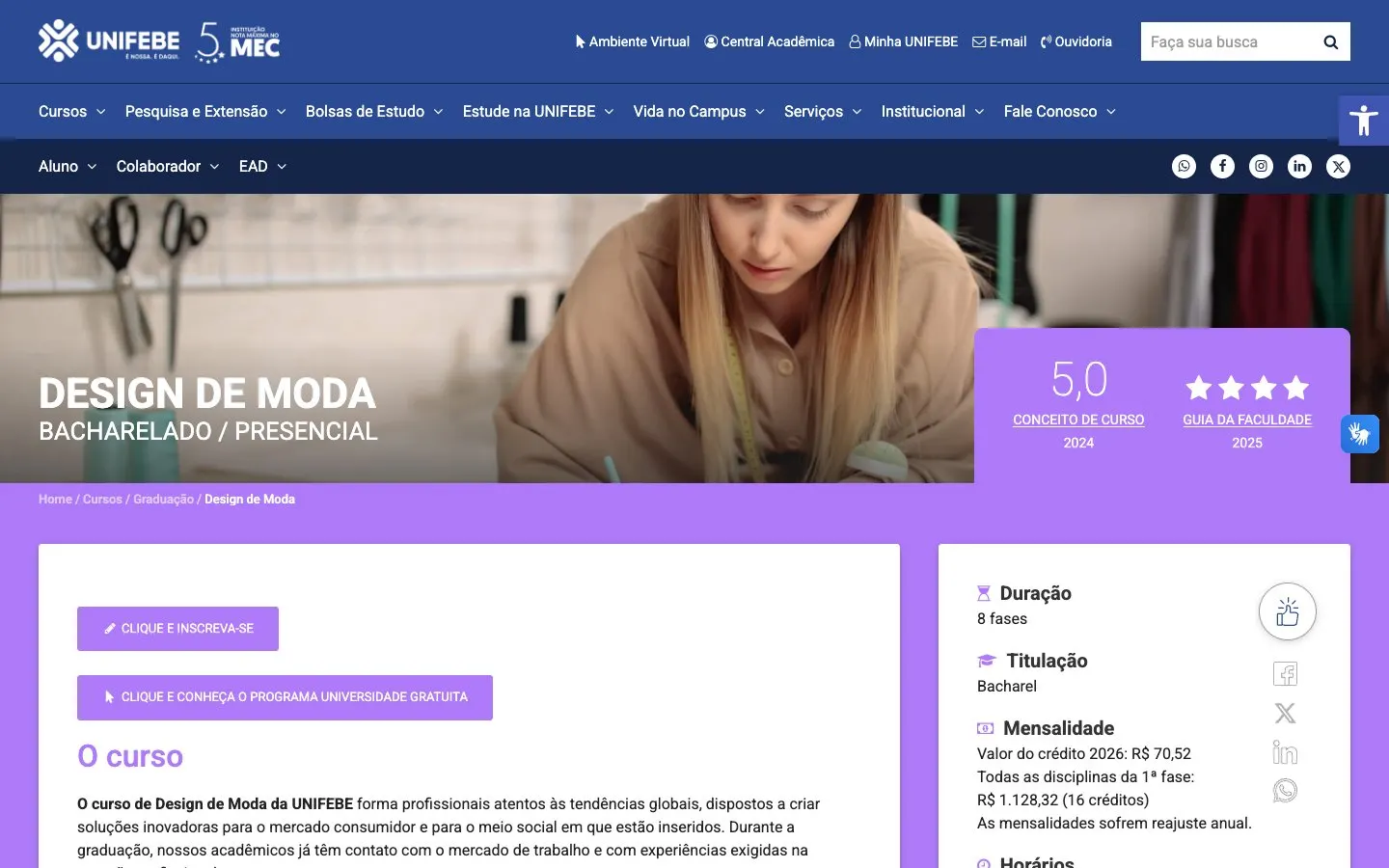 UNIFEBE – Design de Moda e Restauro 的网站