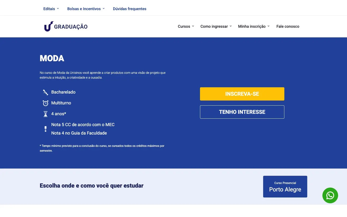 The website of Unisinos – Moda e Design (Porto Alegre)