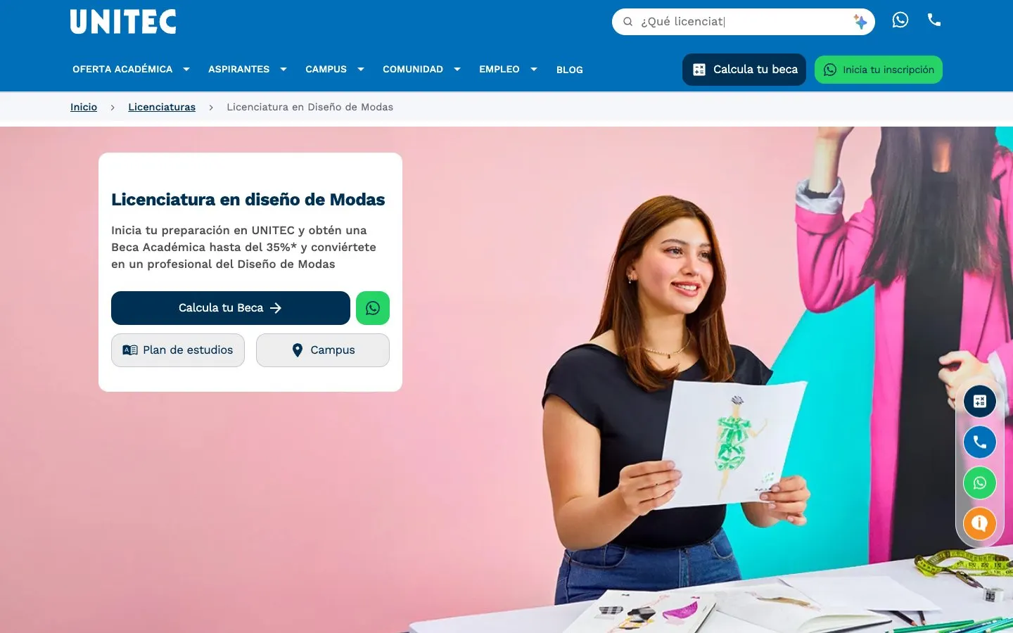 The website of UNITEC – Diseño de Modas y Diseño Industrial