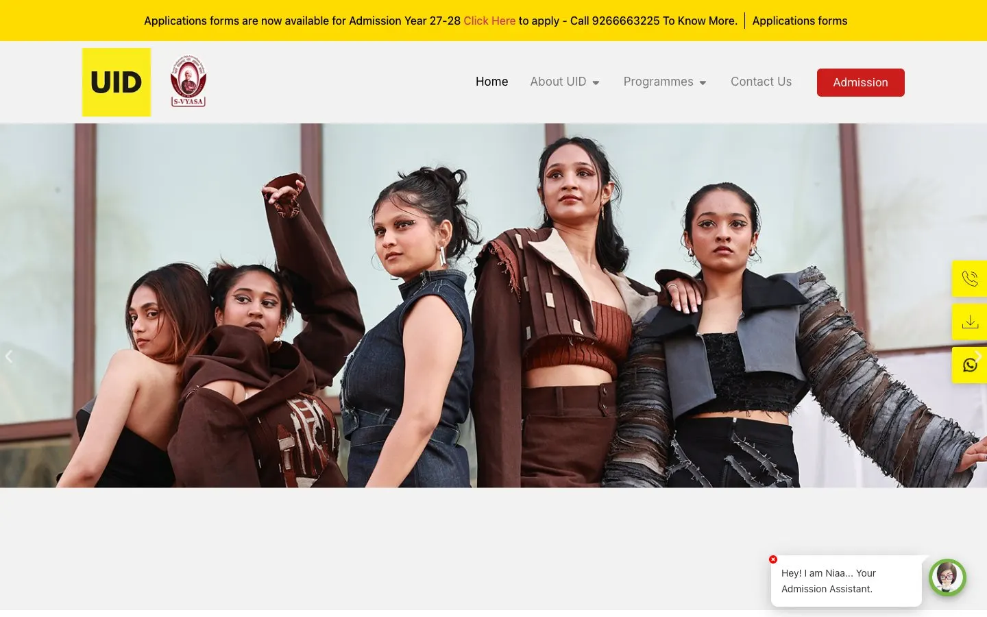 The website of Unitedworld Institute of Design (UID)