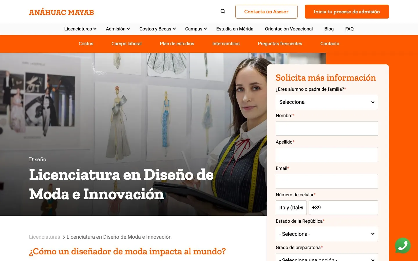 The website of Universidad Anáhuac Mayab – Diseño