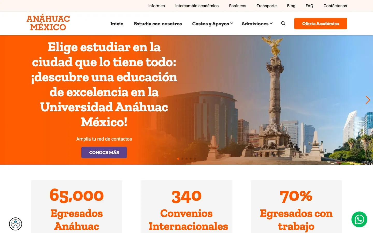 The website of Universidad Anáhuac México