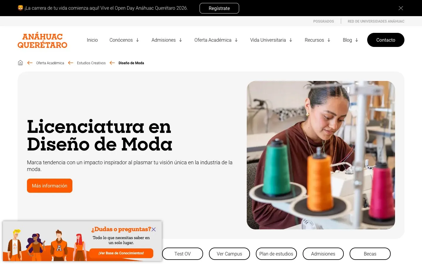 الموقع الإلكتروني لـ Universidad Anáhuac Querétaro – Diseño