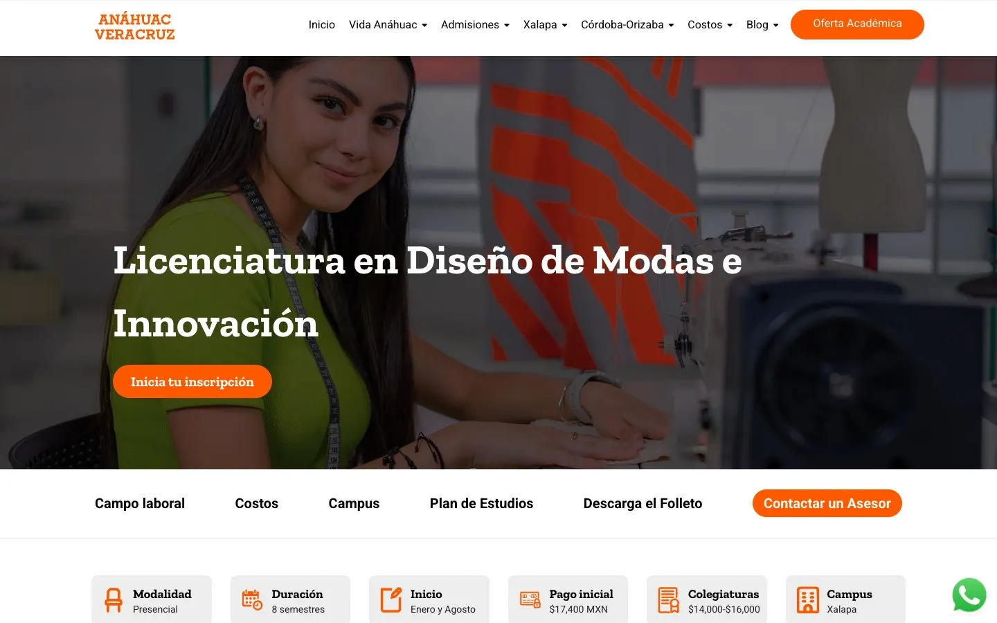 Il sito di Universidad Anáhuac Veracruz – Diseño