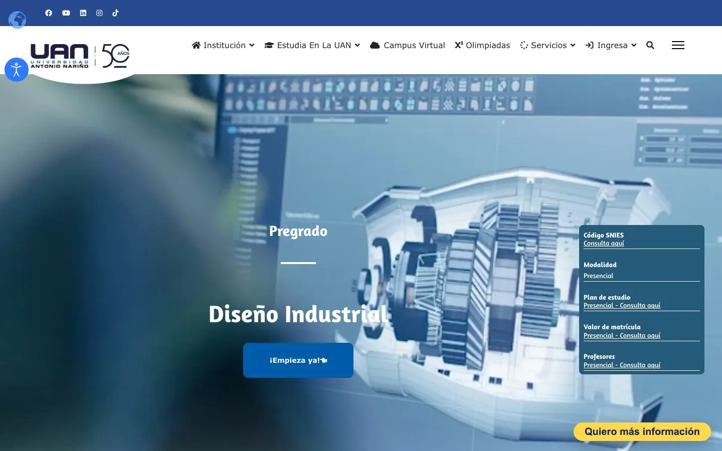The website of Universidad Antonio Nariño – Diseño Industrial