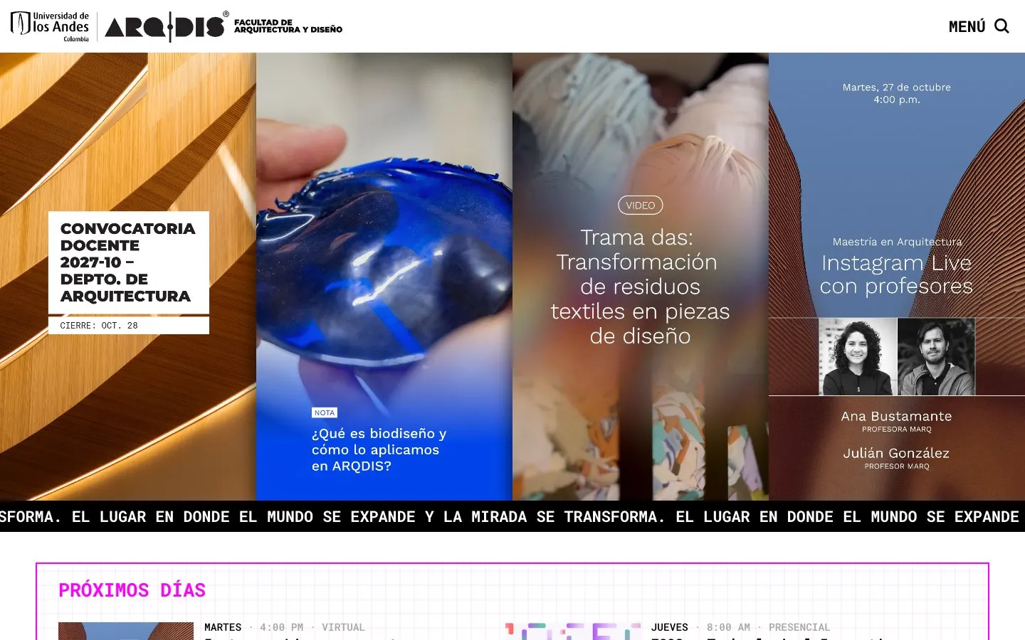 The website of Universidad de los Andes - Facultad de Arquitectura y Diseño